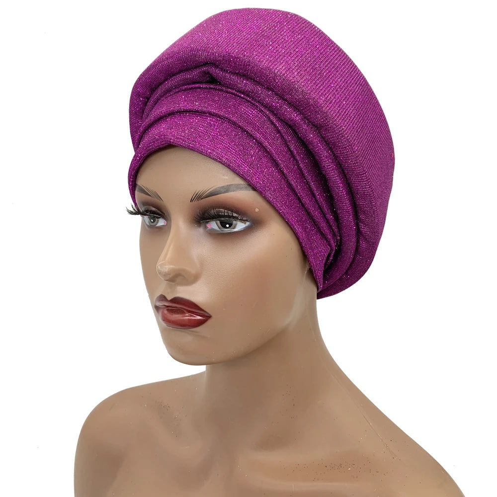 Glittering African Women's Turban Cap Muslim Female Head Wraps
