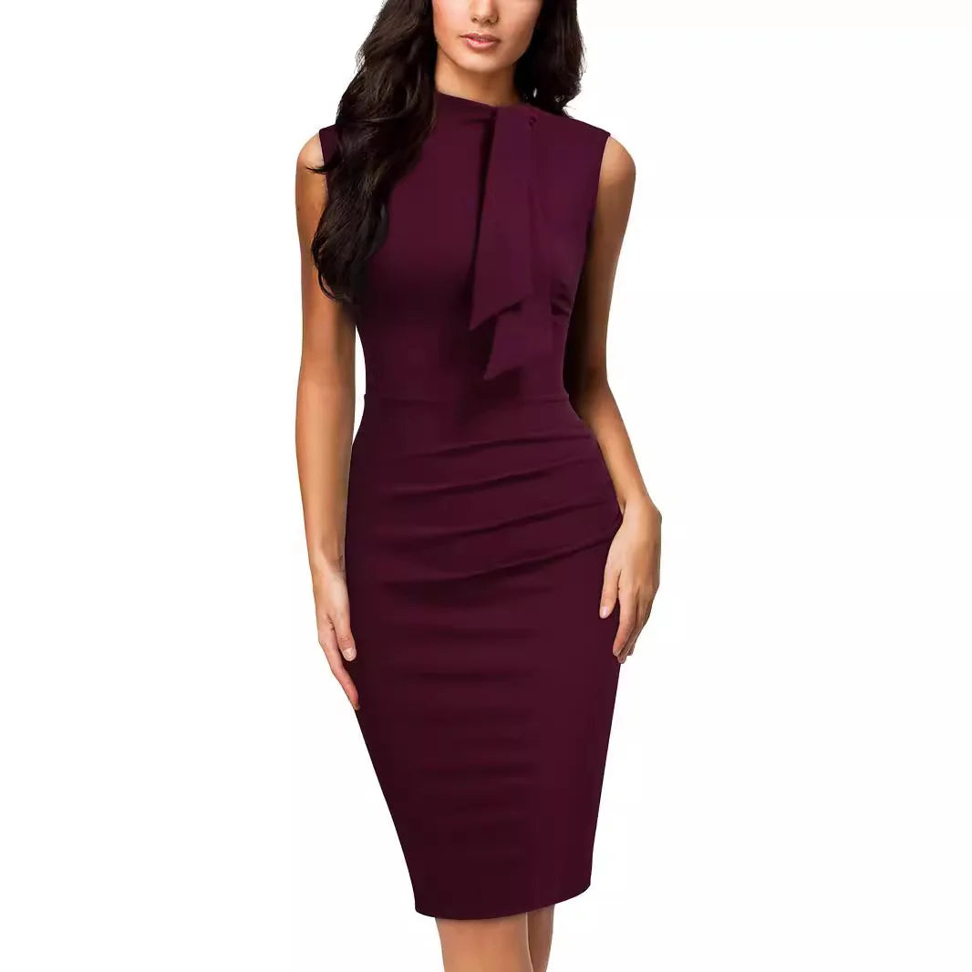 SHOWLU Women's Sleeveless Slim Pencil Dress in solid color, stylish office wear, fitted silhouette perfect for professional settings