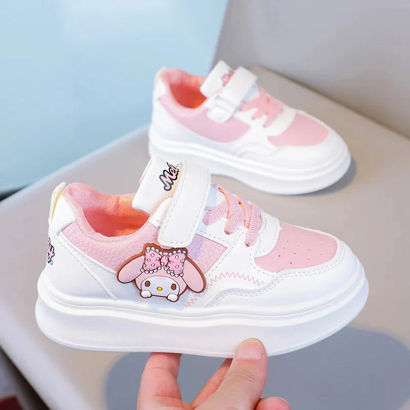 Sanrio Kuromi Melody kids casual sneakers with anti-slip soft sole, featuring colorful design and comfortable fit for children