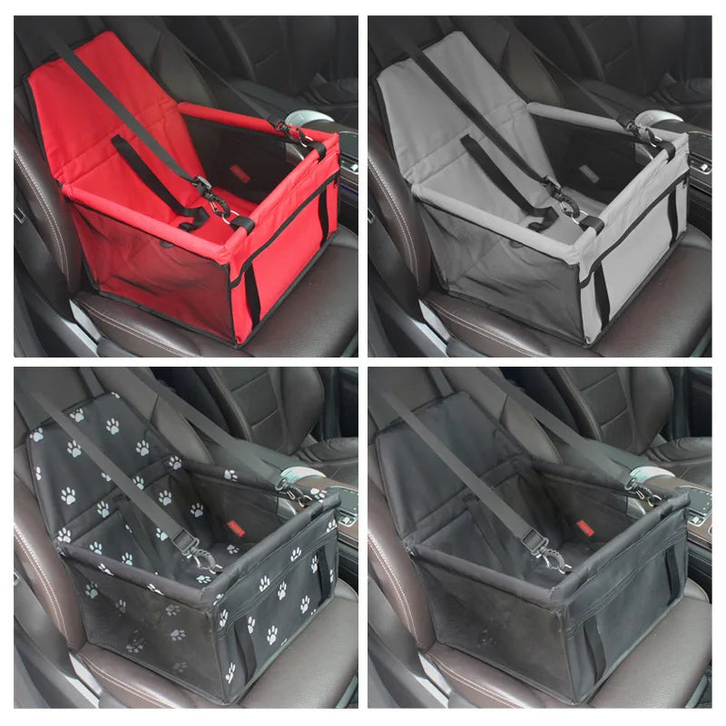 Showlu Waterproof Pet Car Seat Carrier in folding nylon travel hammock with side openings for small dogs and cats.