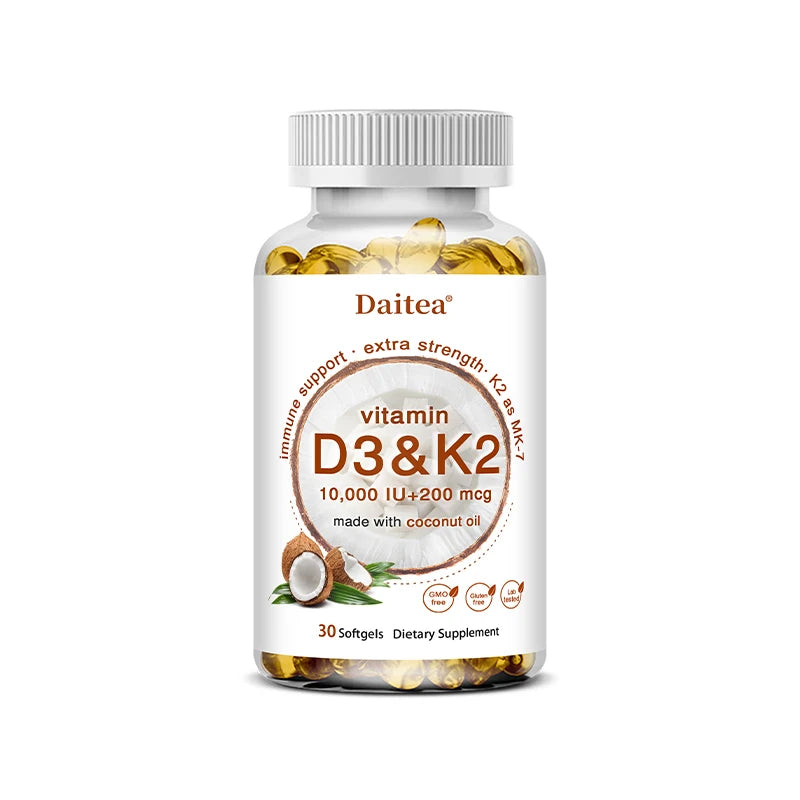 2-in-1 Vitamin D3 K2 Supplement Softgel, 10000 IU VIT D3 + 200 MCG Vitamin K2, Support Calcium Absorption in Bones