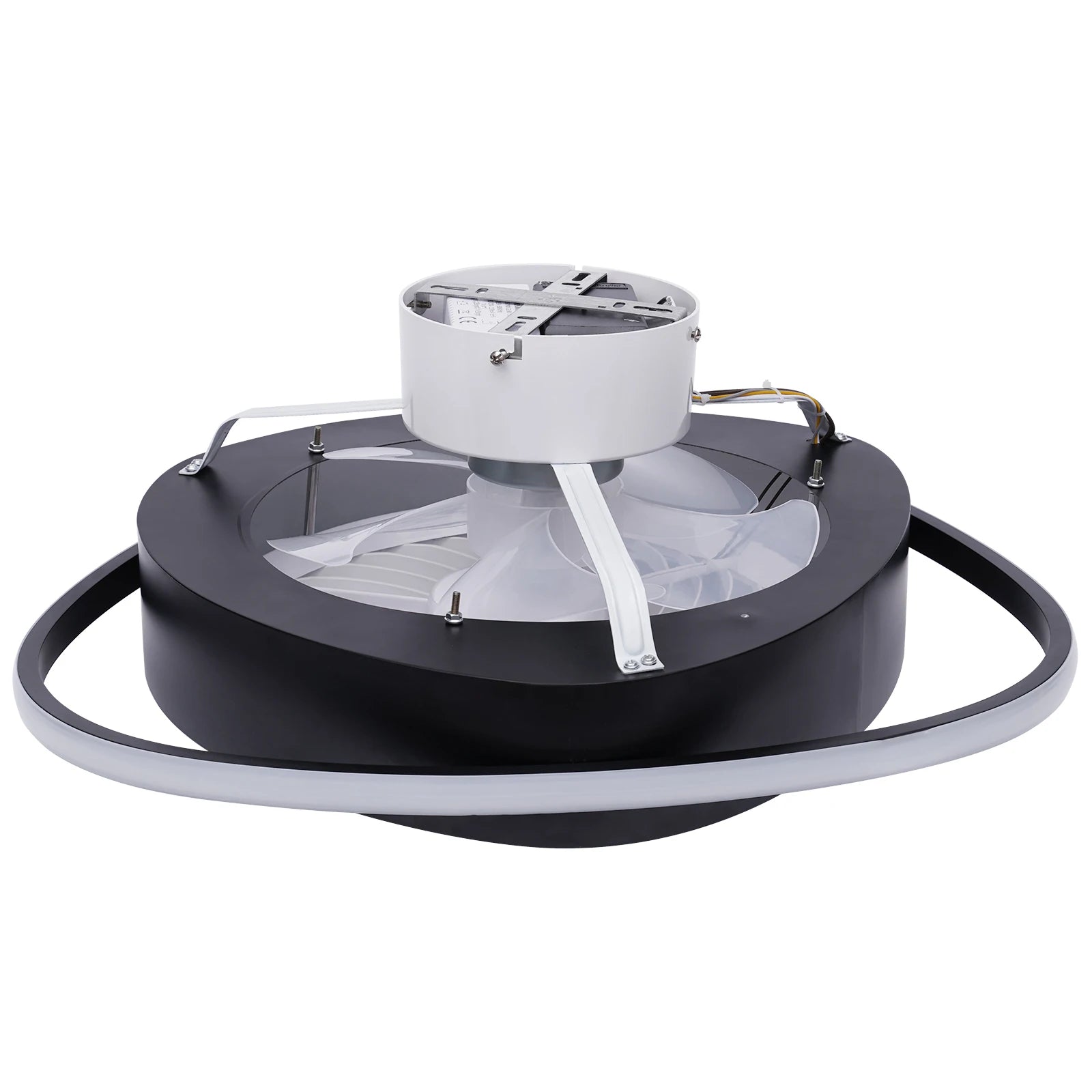 Showlu 20-inch low profile ceiling fan with dimmable LED light and remote control, sleek design for modern rooms.