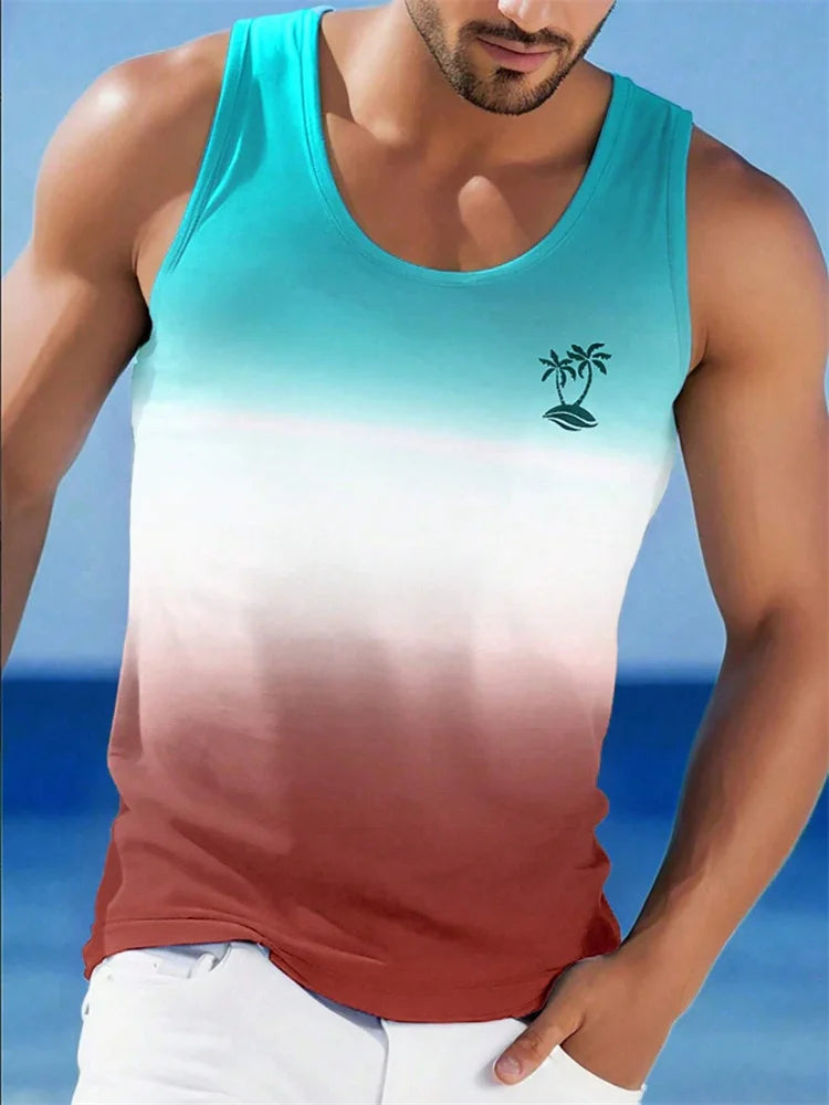 Men's Showlu quick dry sports tank top with 3D printed design, ideal for gym and casual wear, shown in a close-up image.
