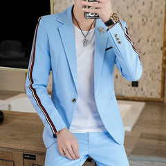 2024 Spring New Men (suit + Trousers) Fashion and Handsome Korean Version Slim Trend Hair Stylist Social Guy Two-piece Set M-4XL SHOWLU FASHION STORE