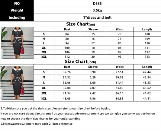 Church Dresses for Woman 2025 Elegant Women Office Outfits Peter Pan Collar Short Sleeve Waist Belt Patchwork Color Block Button