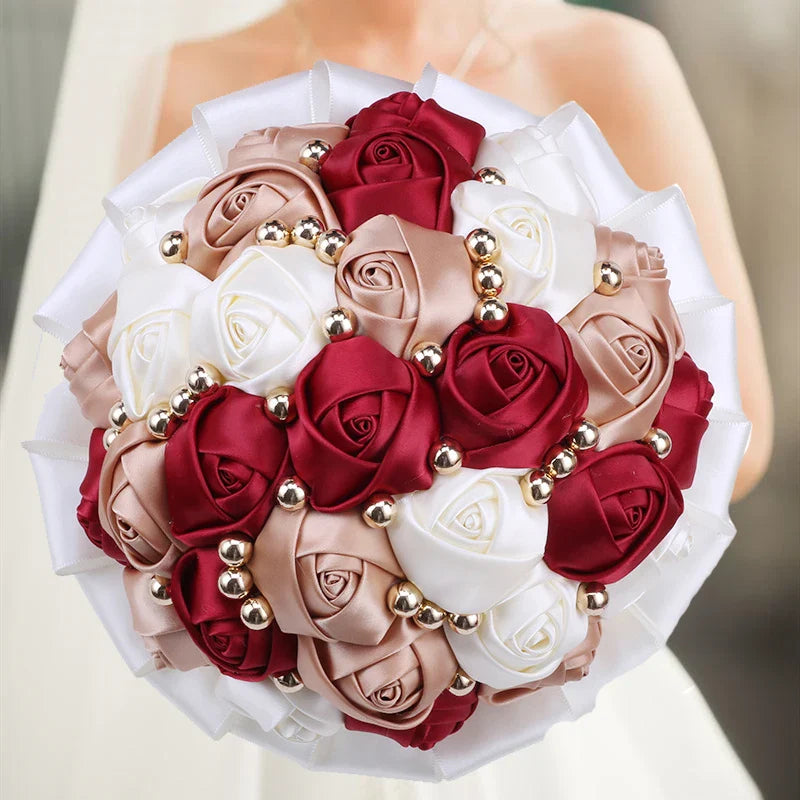 Navy silk rose wedding bouquet with artificial flowers, 20cm size, featuring elegant silk roses for bridal arrangements