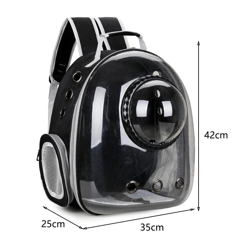 Showlu Space Capsule Pet Backpack, breathable transparent cat carrier with ergonomic straps, designed for comfortable pet travel.