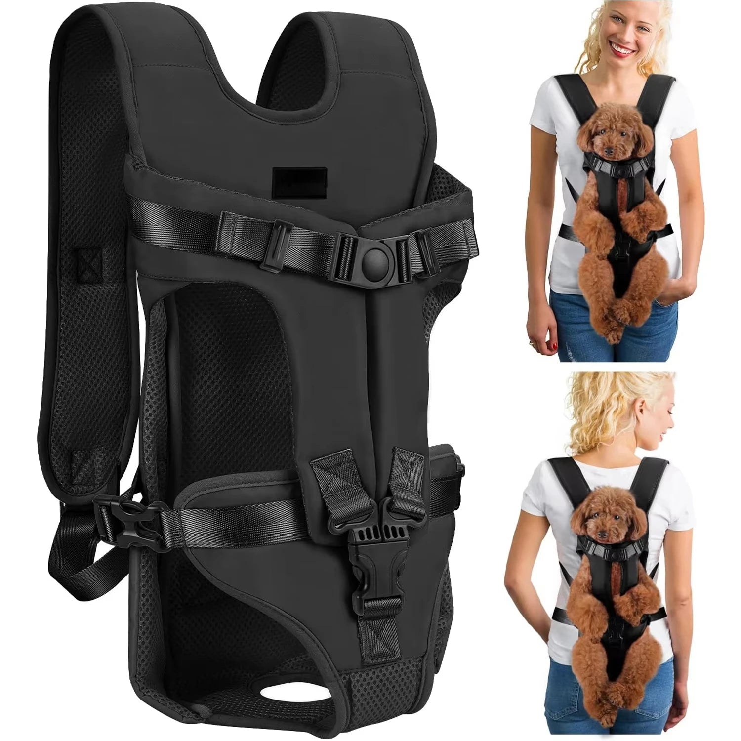 Showlu breathable nylon dog carrier backpack with adjustable straps, designed for comfortable pet transportation.