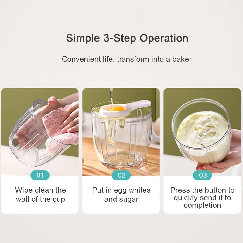 Showlu Smart General USB electric egg beater handheld mixer with mini whisk for cream and cake batter, rechargeable kitchen tool.