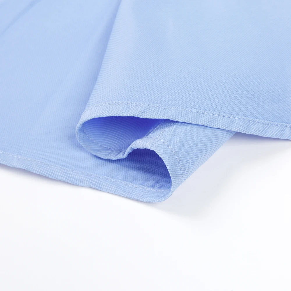 Men's classic contrast stitching dress shirt with front placket, long sleeves, and standard fit for semi-formal or business office wear.