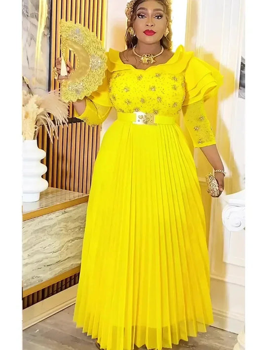 2025 Plus Size African Party Dresses for Women New Fashion Dashiki Ankara Wedding Evening Gown Elegant Muslim Maxi Dress