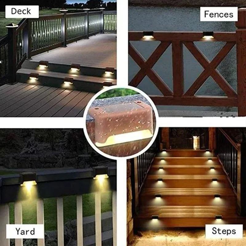 Solar waterproof deck step lights by Showlu Smart General illuminating outdoor stairs with energy-efficient LED lights.