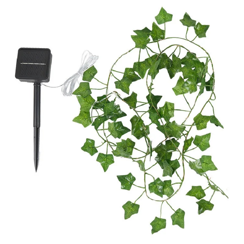 Solar fairy lights with maple leaf design, waterproof outdoor garland for garden, wedding, or Christmas decoration in 2m, 5m, or 10m lengths.
