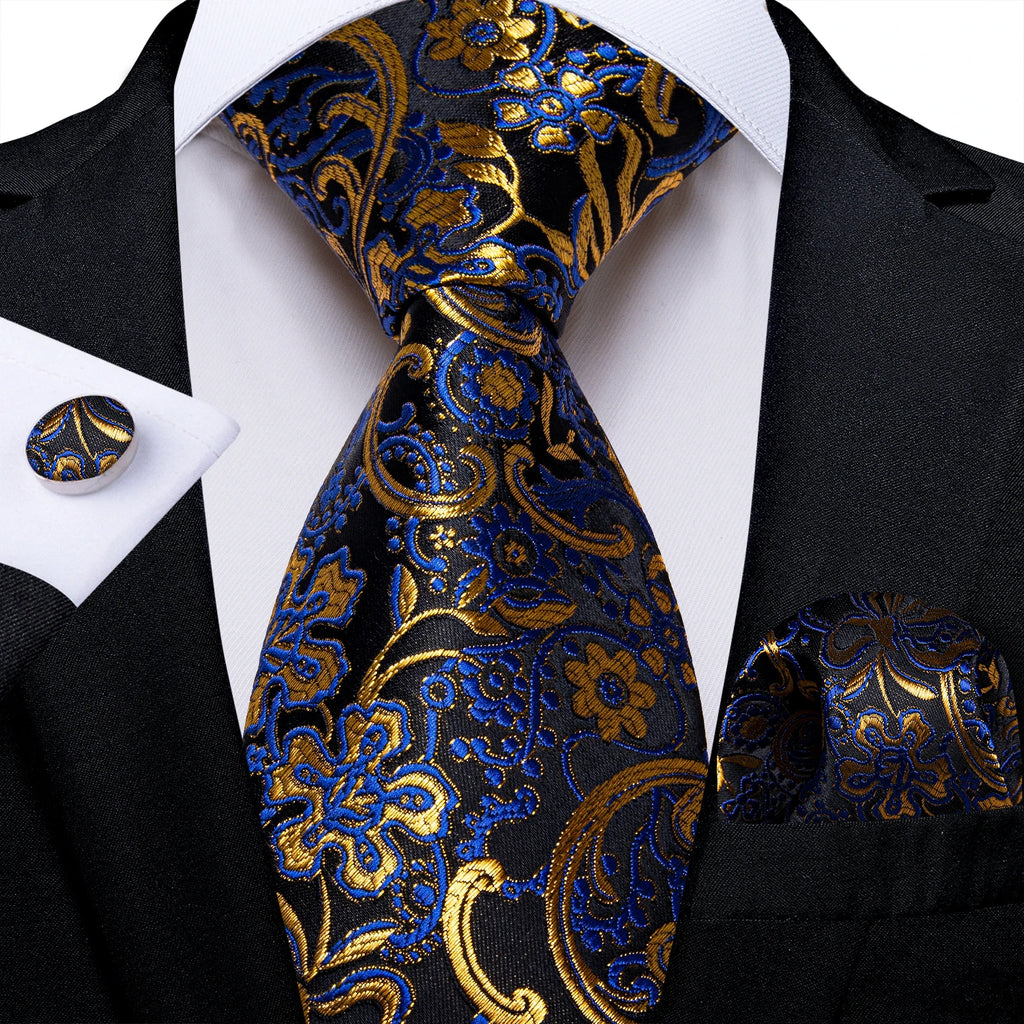 New Classic 100% Silk Men's Ties 8cm Blue Plaid Dot Striped Business Necktie Handkerchief Wedding Party Tie Set Gravatas DiBanGu