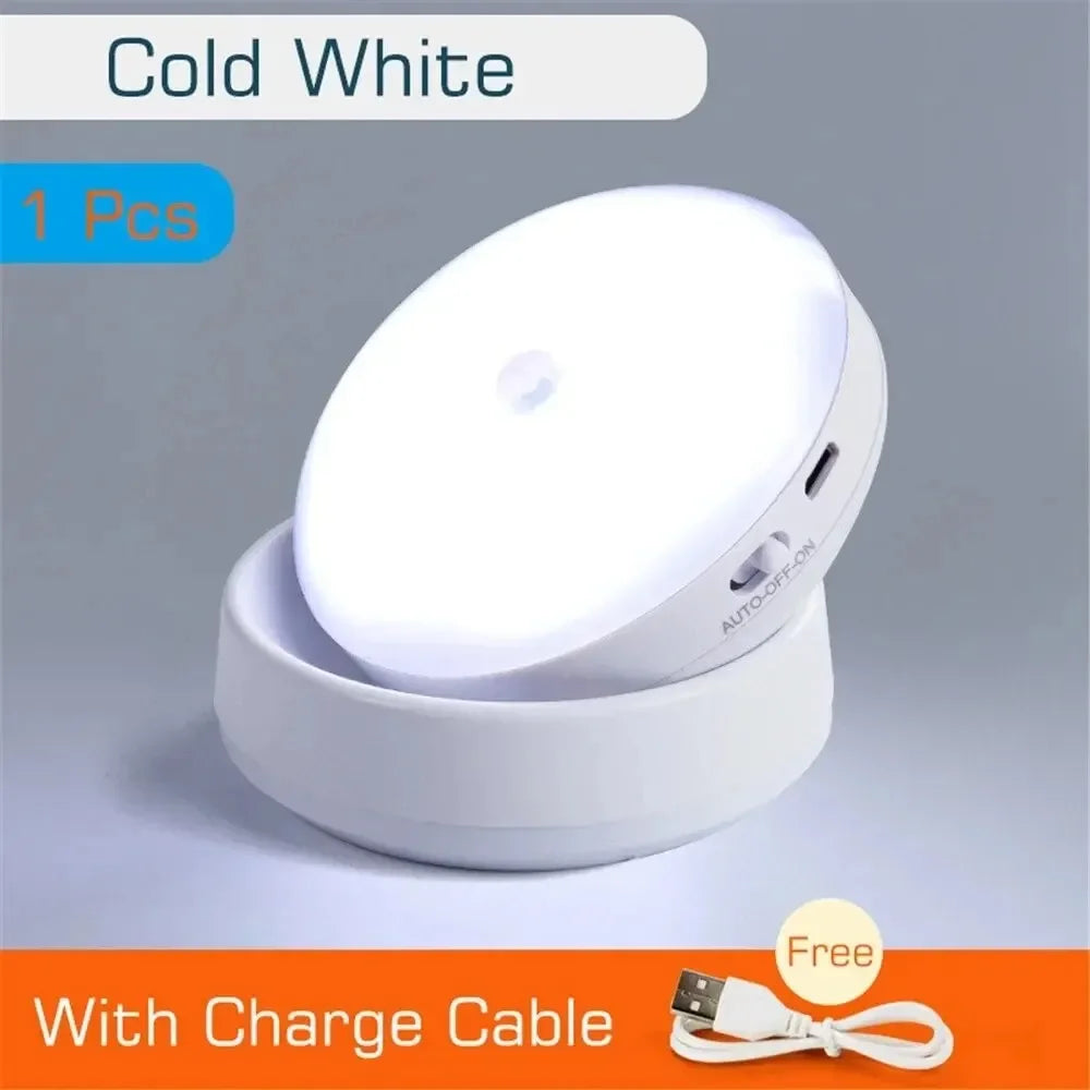 Showlu Smart General 360° Motion Sensor Night Light glowing in a dark room, showcasing automatic lighting and modern design.
