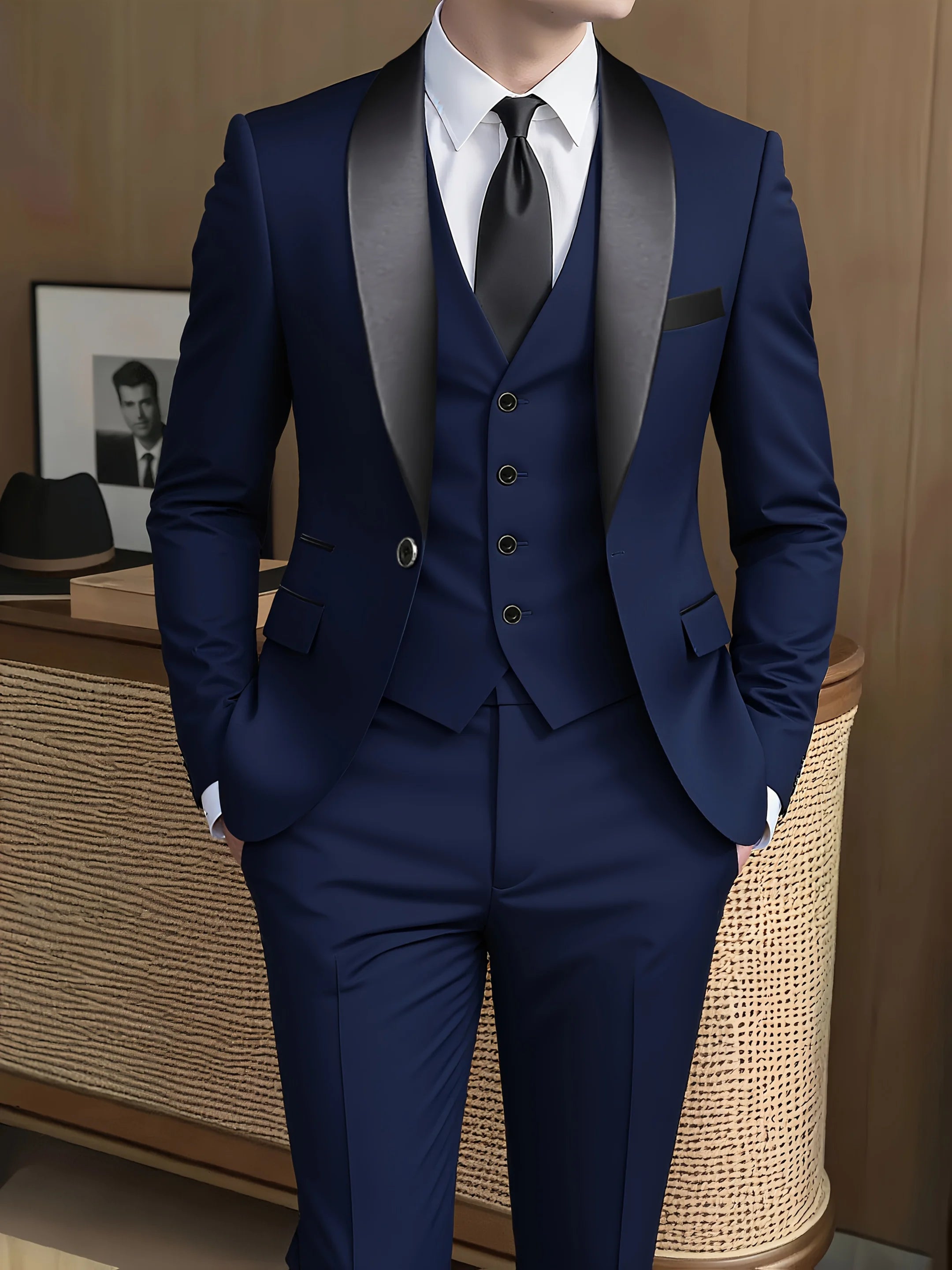 Men's 3-piece suit, green fruit collar, large suit, suit pants, formal tie, wedding dress, vest, work uniform, holiday gift.
