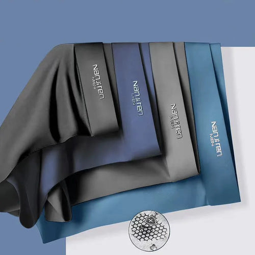 Four men's boxer shorts in ice silk fabric, breathable and slim fit, U convex design, in assorted colors, size L to 6XL.