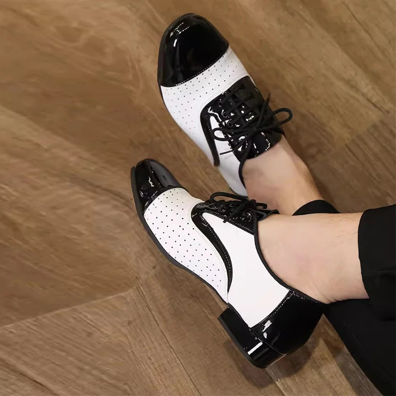 Men's modern dance shoes by Showlu Fashion featuring soft leather, breathable design, suitable for Latin, jazz, and social dance.