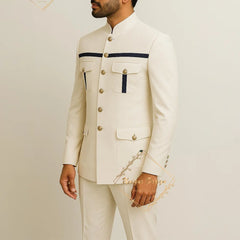 Ivory Formal Safari Suit Custom Made Indian Menswear for Wedding Groom Men's 2pcs Set Jacket Pants Slim Fit Party Dress