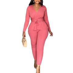 Women's 2025 new fashion stand-up collar breasted split long-sleeved shirt tights suit