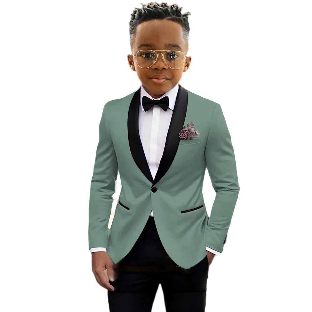 Boy's formal blazer and pant set for children, suitable for weddings, parties, and stage performances, ages 2-16.