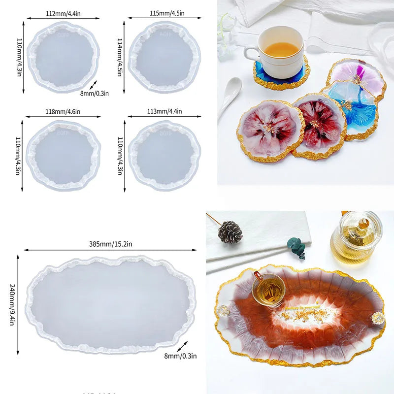 Three-layer fruit-shaped silicone mold for epoxy resin art, used to make tea plates, cup pads, and decorative resin crafts.