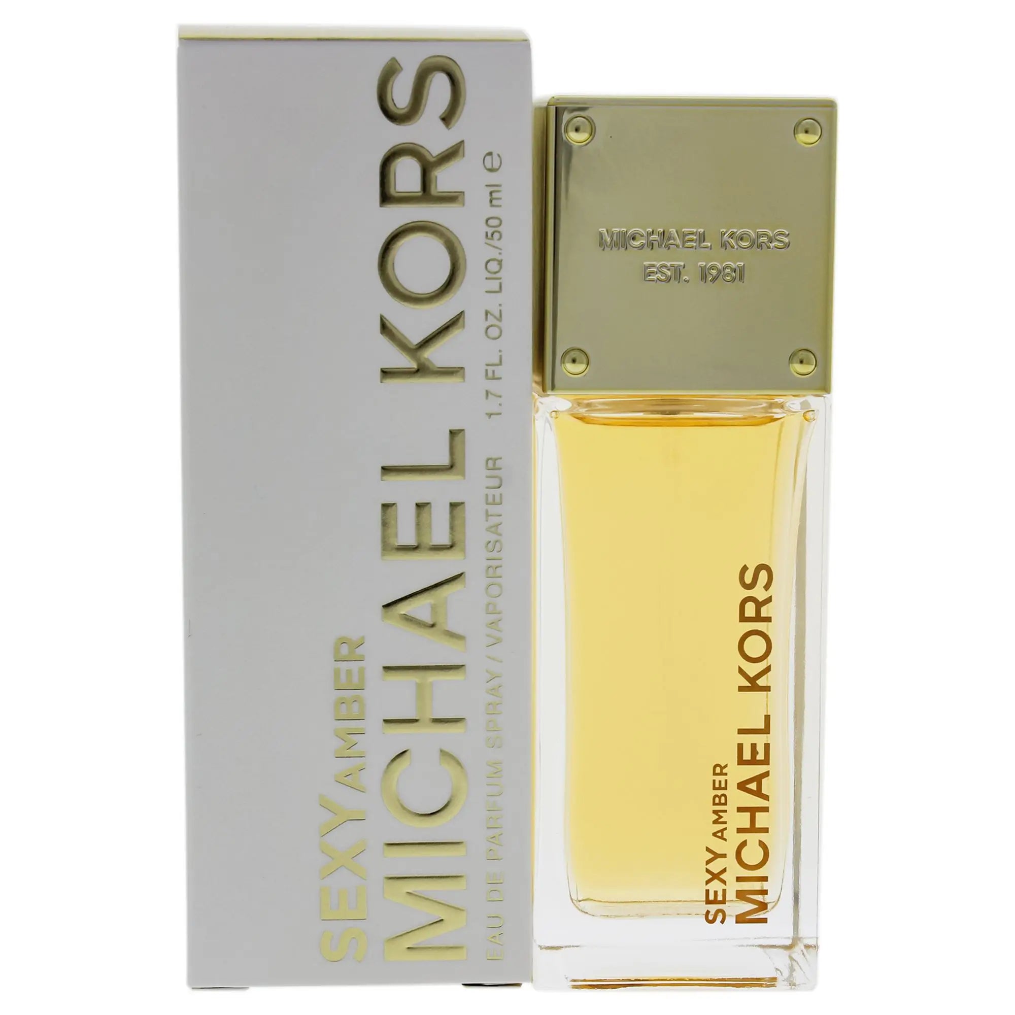 Sexy Amber by Showlu Fashion Store 1.7 oz Eau de Parfum Spray for Women, featuring a sleek bottle with amber-colored liquid.