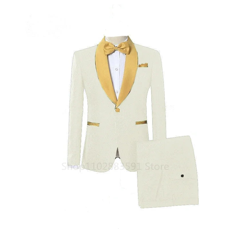 Showlu red jacquard men's wedding suit with white shawl lapel tuxedo, formal attire for special occasions