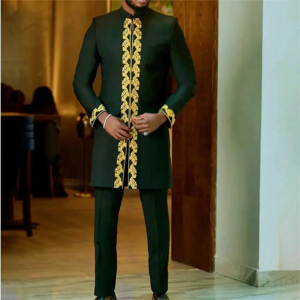 Men's SHOWLU FASHION striped two-piece suit, formal cotton blend set with a tailored jacket and matching trousers, stylish and elegant.