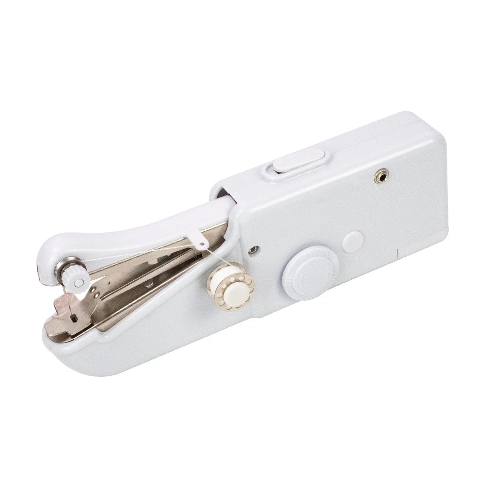 Showlu Smart General mini handheld sewing machine with built-in thread spool and control knob, compact and portable for quick sewing tasks.