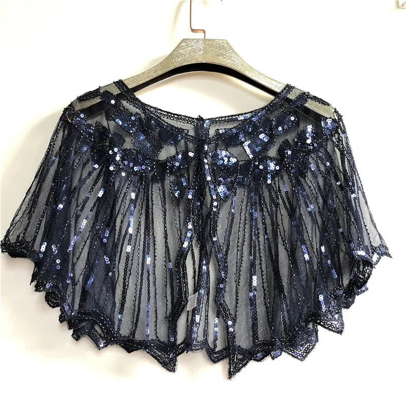 1920s retro beaded sequin flapper shawl, loose decorative short cape for evening parties, women's outerwear by Showlu Fashion
