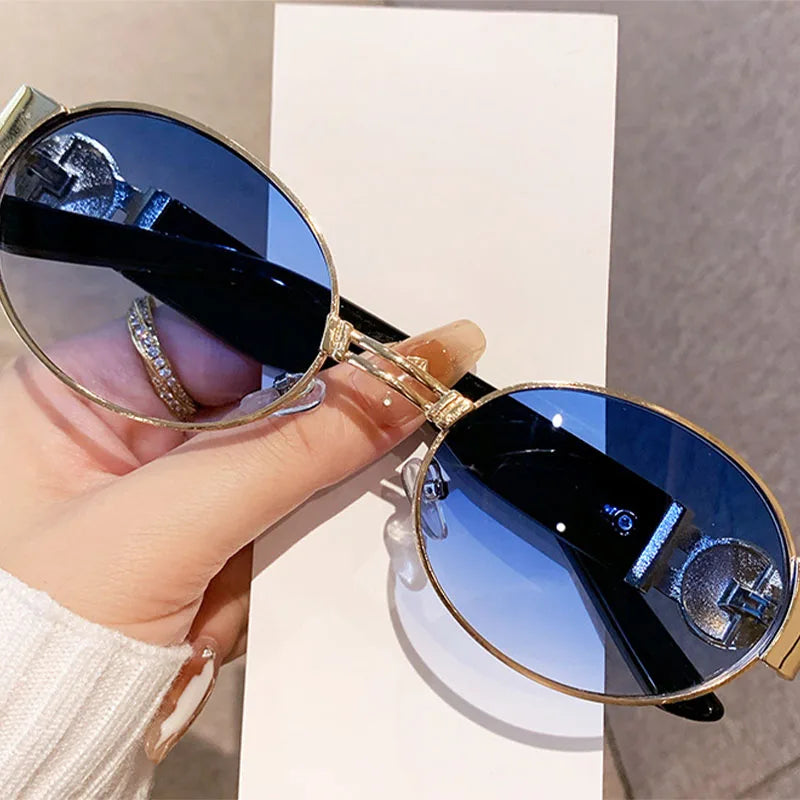 Unisex UV400 fashion oval frame sunglasses with polarized mirrored lenses, stylish and protective eyewear by Showlu Fashion Store.