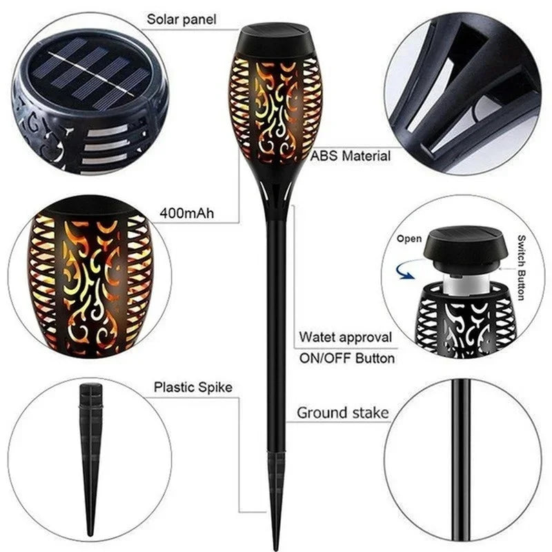 Solar Dancing Flame LED Garden Lantern by Showlu Smart General illuminating outdoors with a flickering flame design at dusk