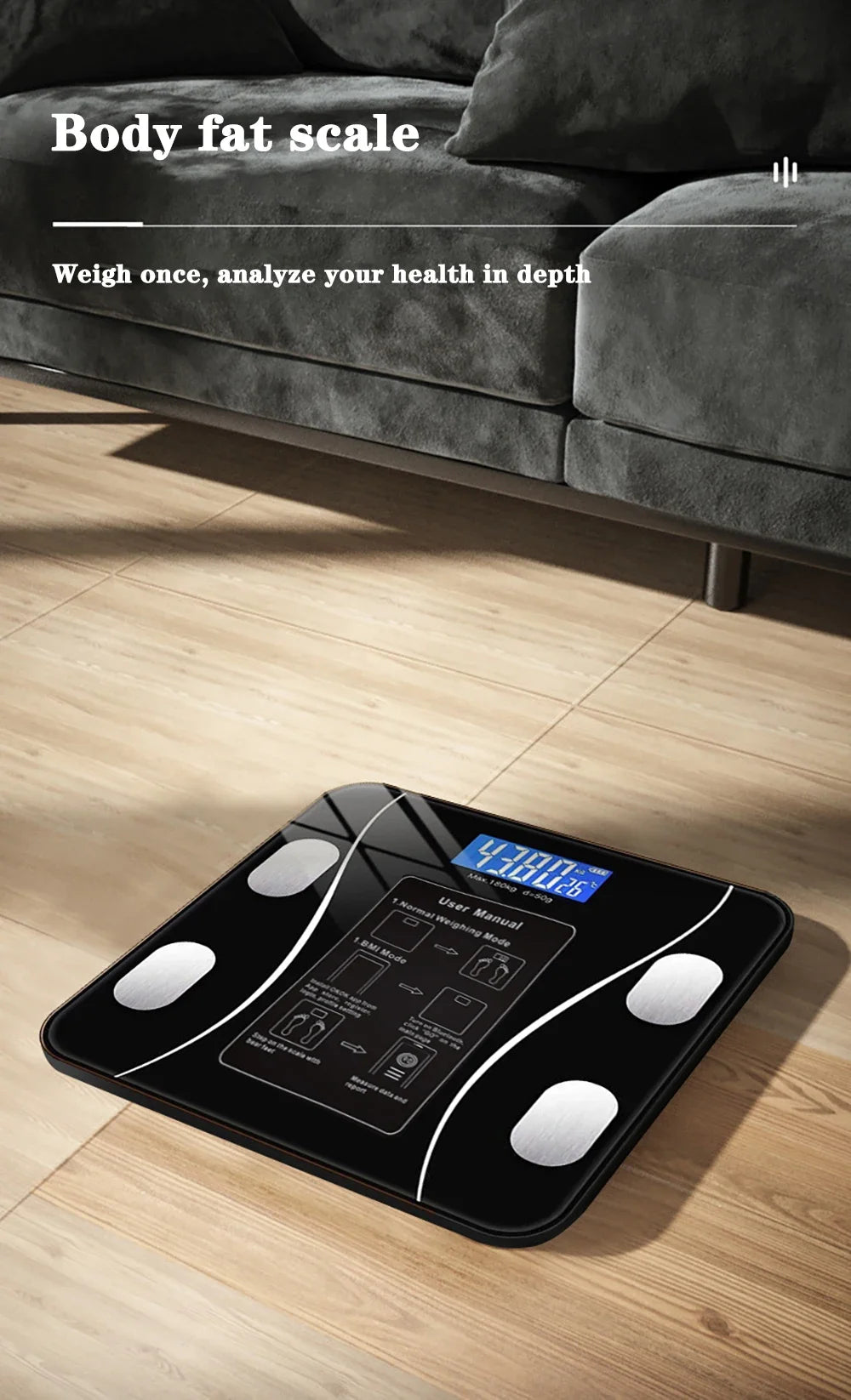 Showlu Smart Digital Body Weight Scale with glass surface, 200kg capacity, suitable for bathroom use.