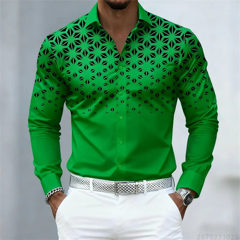 Men's long sleeve shirts in 17 colors with trendy geometric pattern, slim fit, casual style from Showlu Fashion Store.