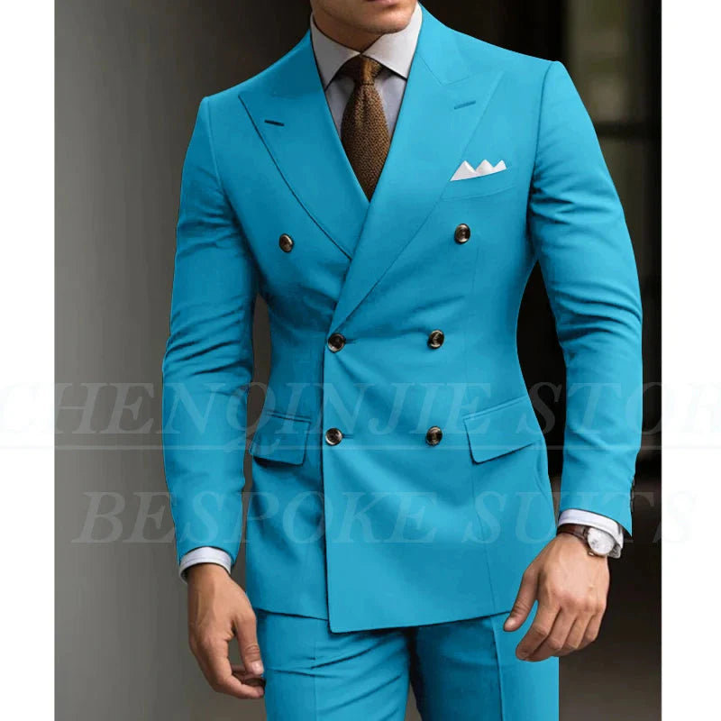 Green slim fit men's 2-piece suit with blazer and trousers, ideal for formal occasions and weddings, by Showlu Fashion Store.