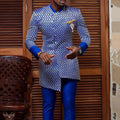 National Style Youth Standing Collar Casual Shirt Blue Pattern Men's Long Sleeve 4Xl African Clothes Summer Blue Print Top