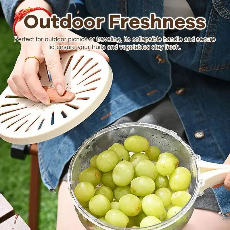 Showlu folding fruit drain basket and vegetable dehydrator storage box, white plastic with foldable design for kitchen organization.