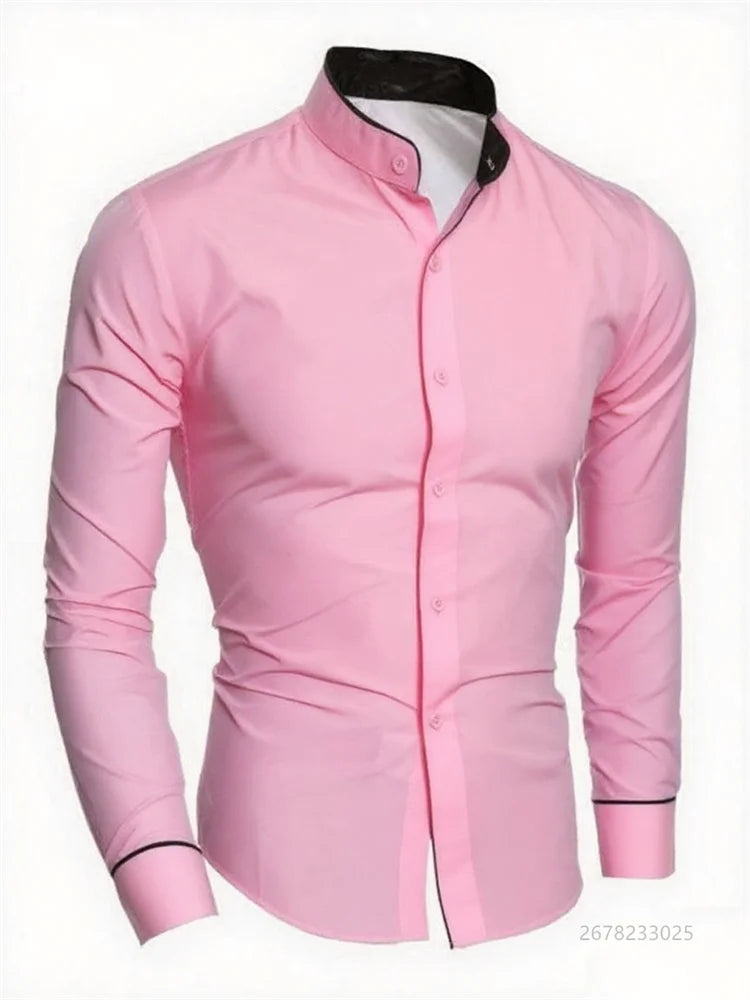 Men's slim fit white long sleeve social shirt by Showlu Fashion, high-quality soft fabric, ideal for business casual wear.