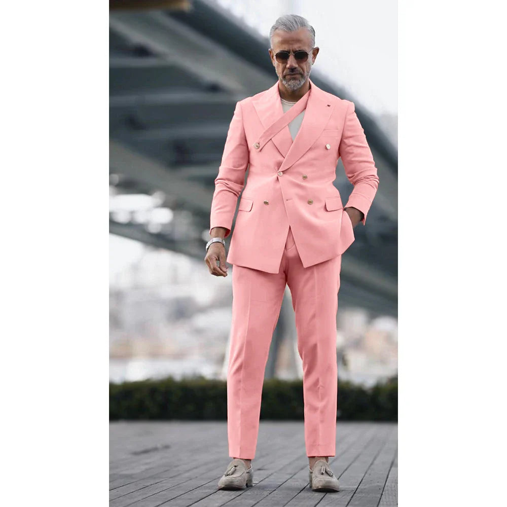 SHOWLU men's slim fit double-breasted wedding tuxedo suit, 2-piece, tailored style with satin lapels and classic fit.