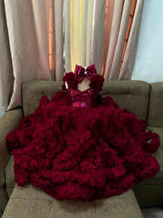 Custom Sequin Ruffle Flower Girl Dress Bow Wedding Pageant Gown For Kids Girls Birthday Party Formal Special Occasion