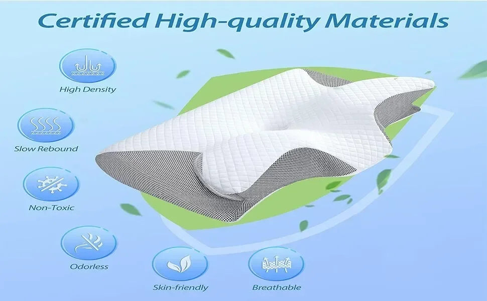 Ergonomic Tidesmit 2-in-1 memory foam pillow for neck and back pain relief, shown in a neutral setting.