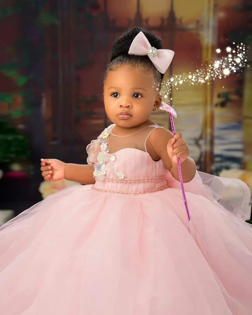 Pink Flower Girl Dresses for Wedding 3D Floral Sleeveless Girl Birthday Party  Princess Formal First Communion Gown Customized