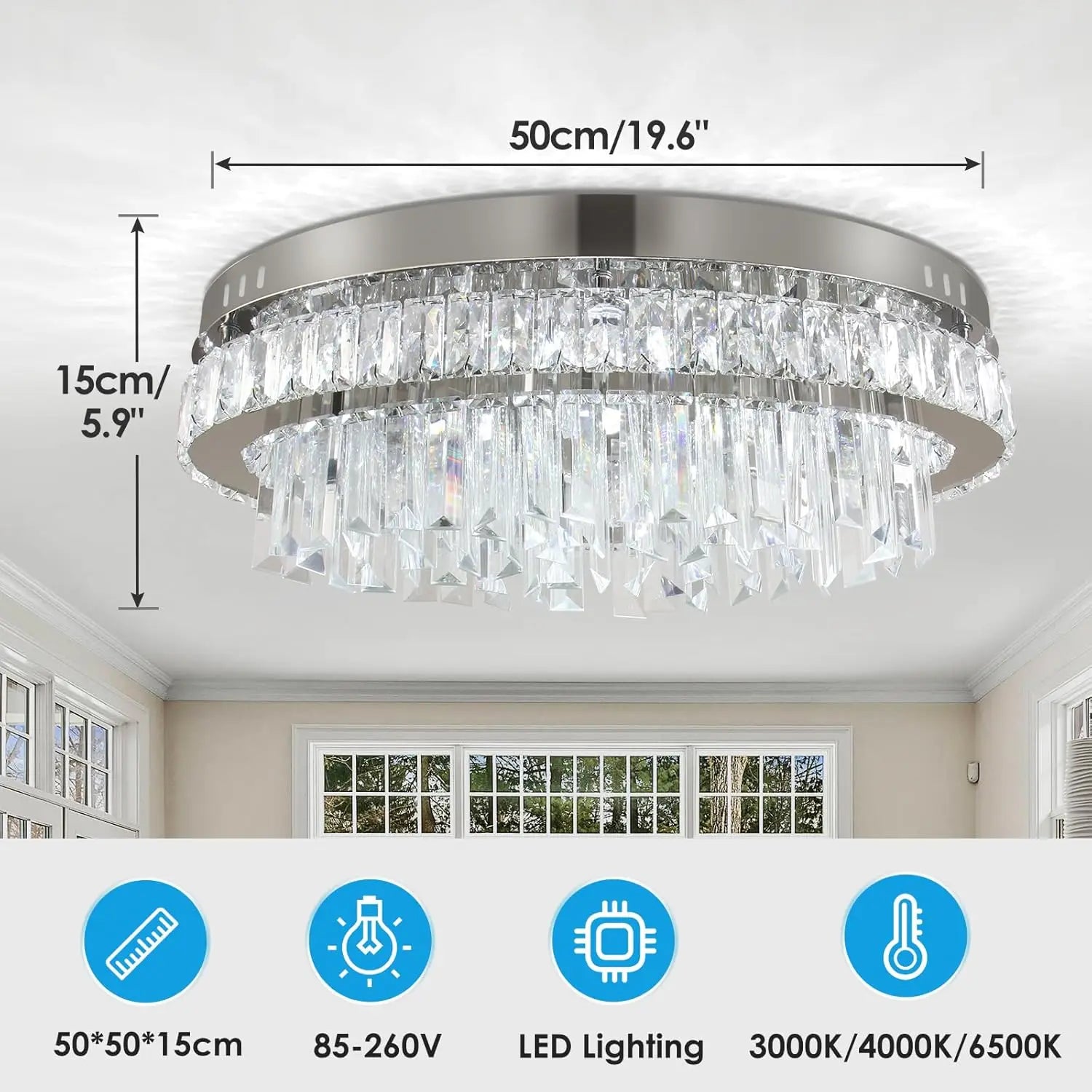 Modern Dimmable Crystal Chandeliers LED Flush Mount Ceiling Light Fixtures Oval Living Room Chandelier Stainless Steel Ceiling L
