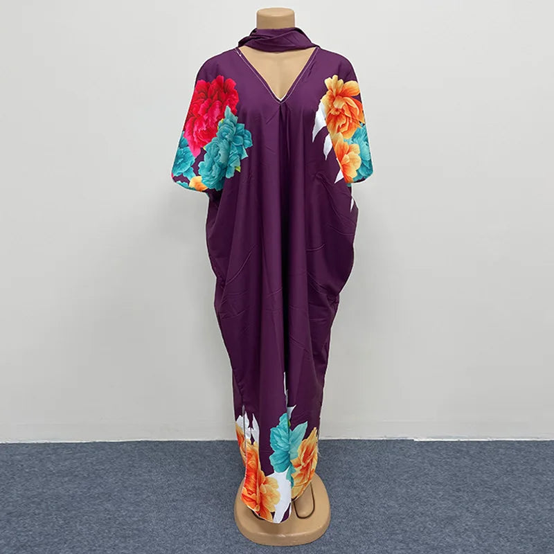 African dress for women featuring traditional dashiki and Ankara patterns, long maxi gown with elegant Muslim kaftan style.