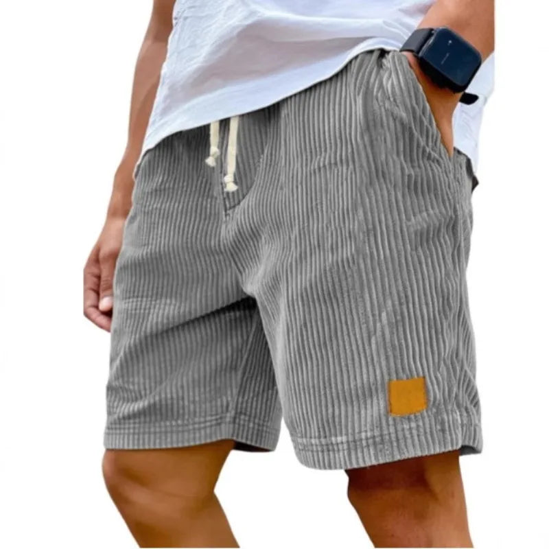 Men's retro corduroy casual shorts by Showlu Fashion featuring solid color, comfortable fit, stylish Harajuku-inspired design.