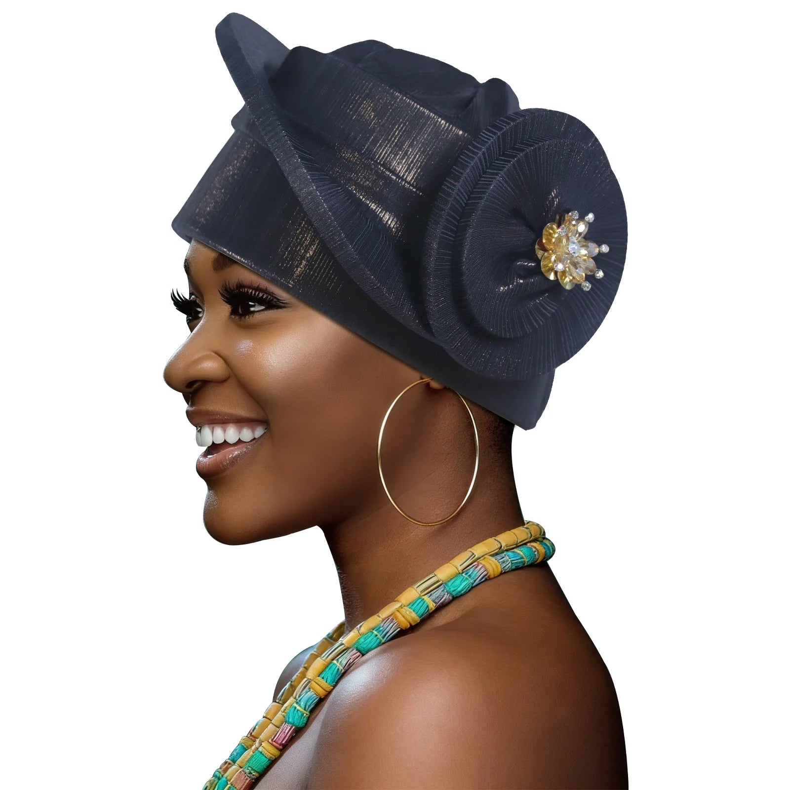 Effortless Nigerian headtie in vibrant colors, styled for various occasions, by Showlu Smart General.