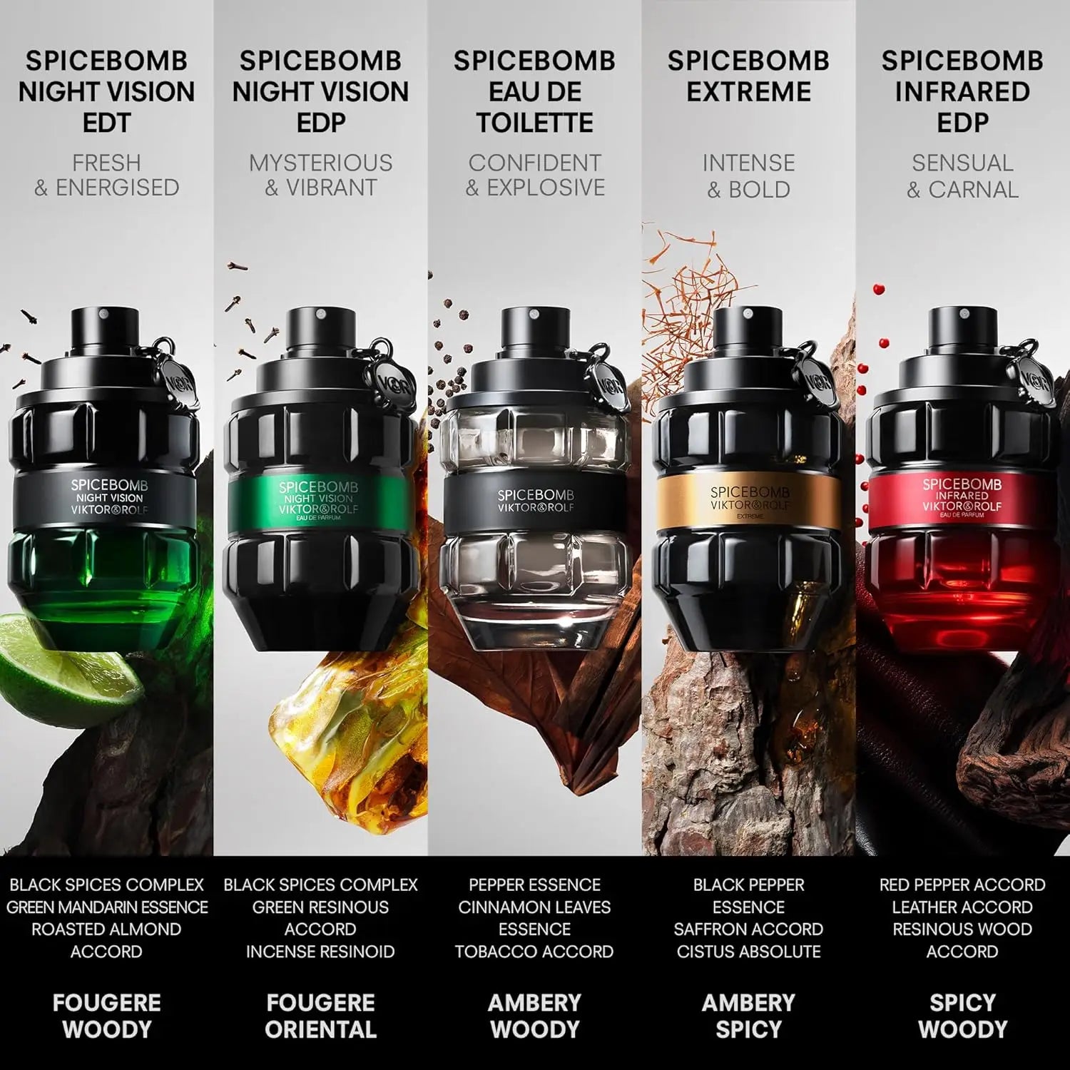 Viktor&Rolf Spicebomb Infrared Eau de Parfum bottle with woody and spicy notes, men's cologne in sleek packaging.