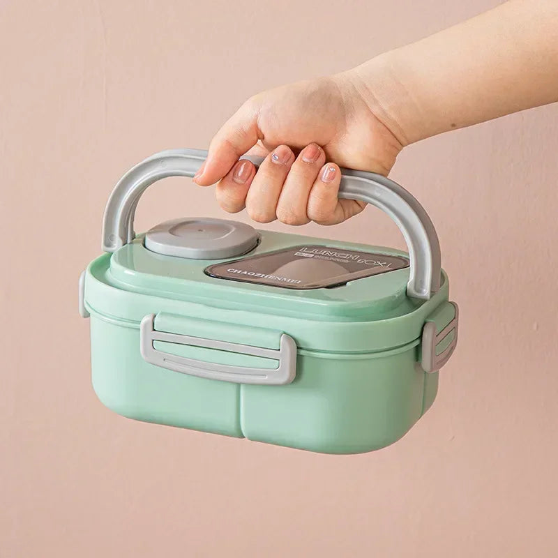 Portable wheat straw bento lunch box with handle, reusable food container for meals and snacks, ideal for on-the-go dining.