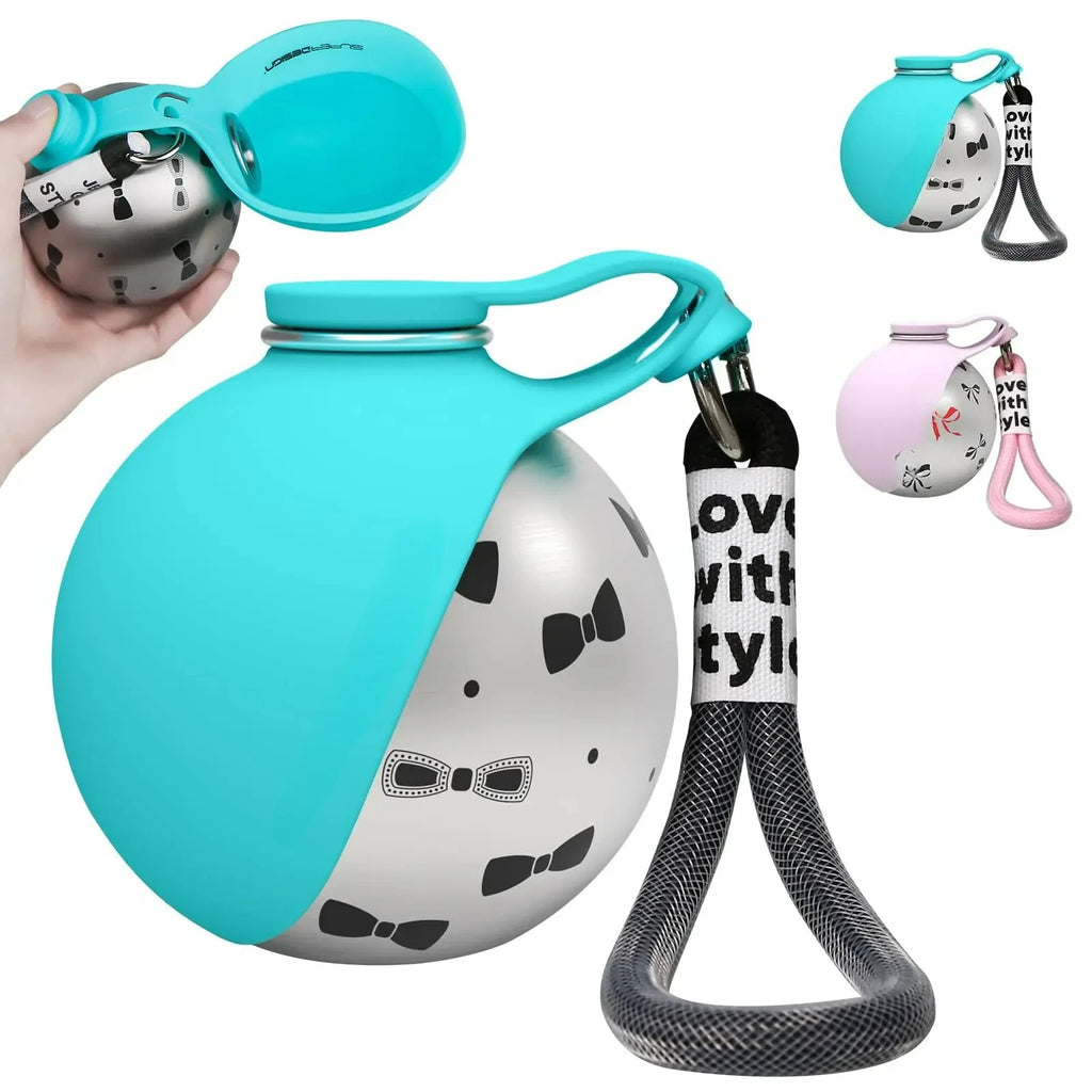 Showlu 2-in-1 portable dog water bottle with leak-proof stainless steel cup for on-the-go pet hydration.